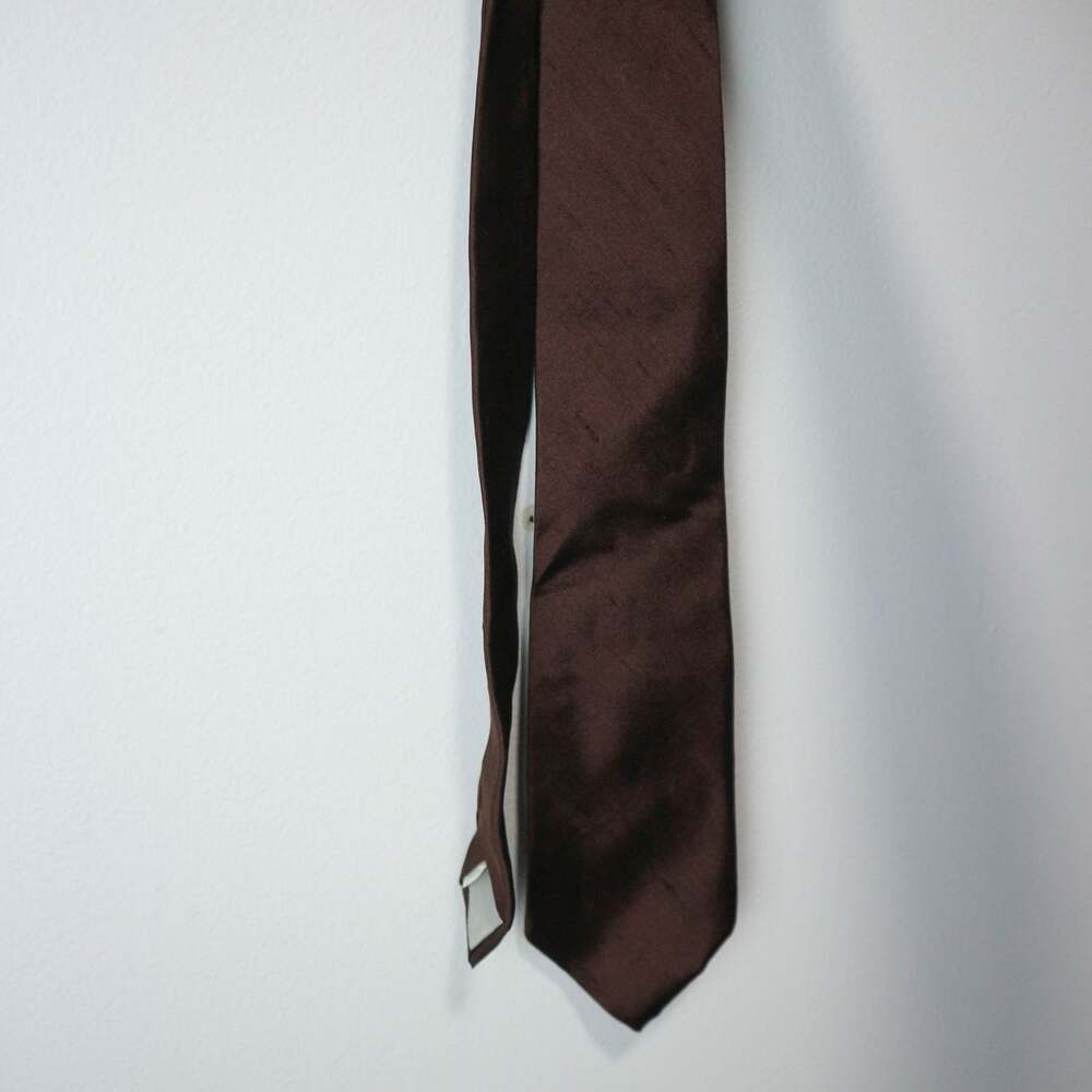 Oscar de la Renta Vintage Brown Textured Silk Slub Men's Necktie